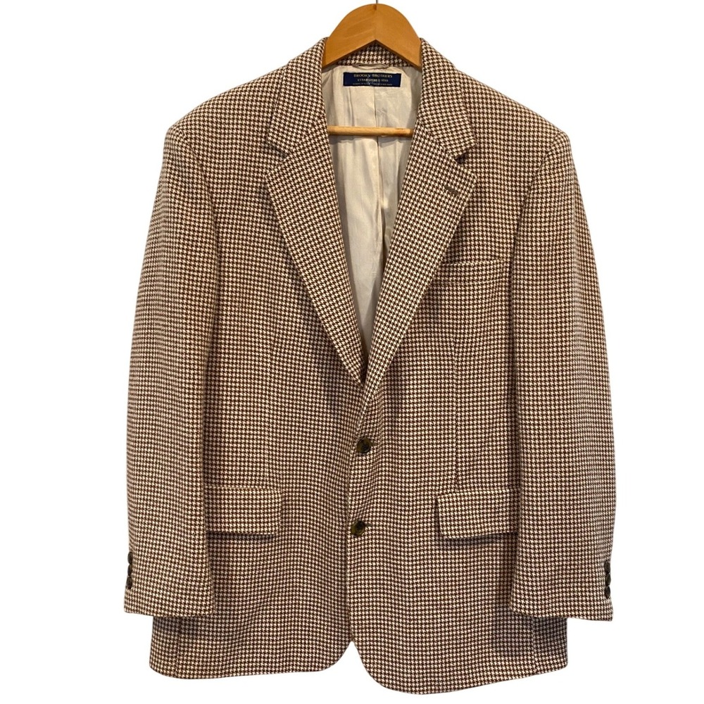 Vintage Brooks Brothers Mens Brown Houndstooth Blazer Sport Coat 42R Union Made